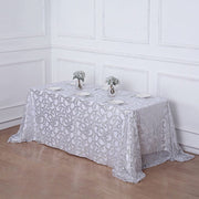 90x156" Sequin Leaf Embroidered Tulle Rectangular Tablecloth