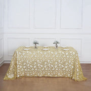 90x156" Sequin Leaf Embroidered Tulle Rectangular Tablecloth