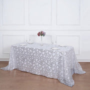90x156" Sequin Leaf Embroidered Tulle Rectangular Tablecloth