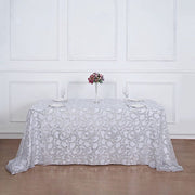 90x156" Sequin Leaf Embroidered Tulle Rectangular Tablecloth
