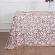 90x156" Sequin Leaf Embroidered Tulle Rectangular Tablecloth