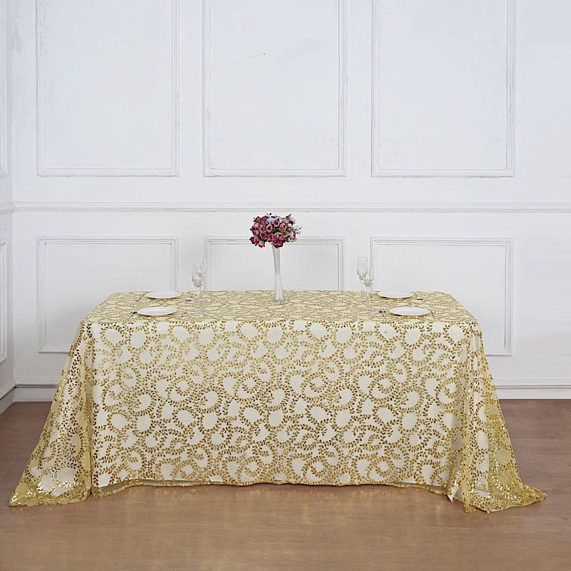 90x156" Sequin Leaf Embroidered Tulle Rectangular Tablecloth
