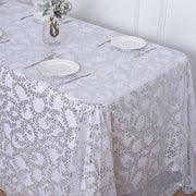 90x156" Sequin Leaf Embroidered Tulle Rectangular Tablecloth