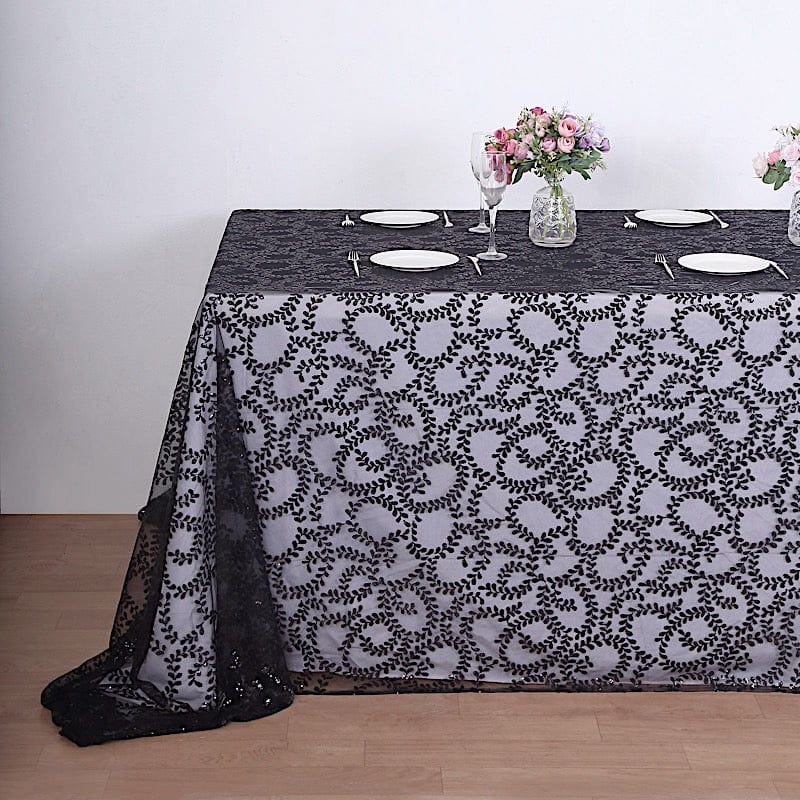 90x156" Sheer Tulle Rectangular Tablecloth with Embroidered Sequins