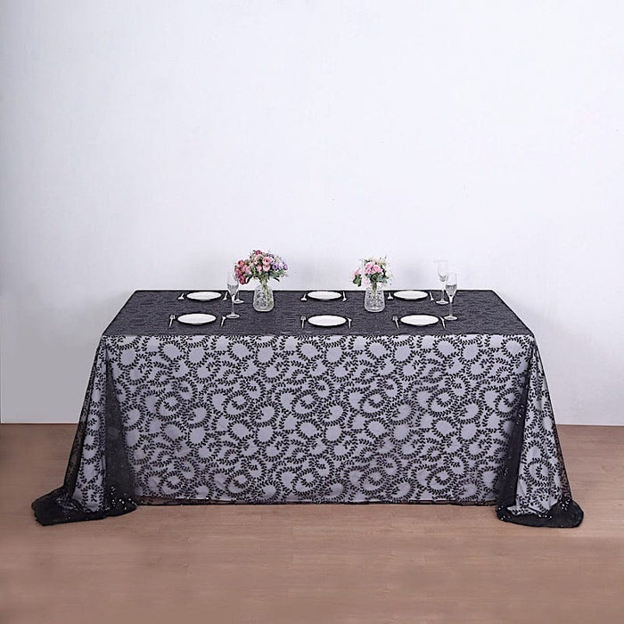 90x156" Sheer Tulle Rectangular Tablecloth with Embroidered Sequins