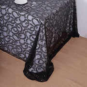 90x156" Sheer Tulle Rectangular Tablecloth with Embroidered Sequins
