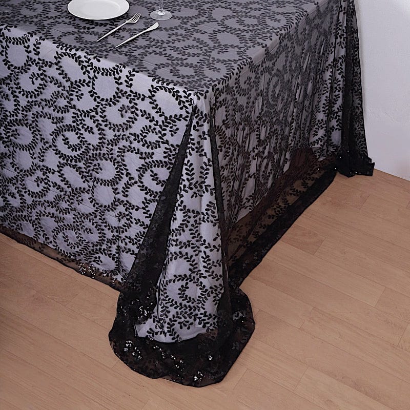 90x156" Sheer Tulle Rectangular Tablecloth with Embroidered Sequins