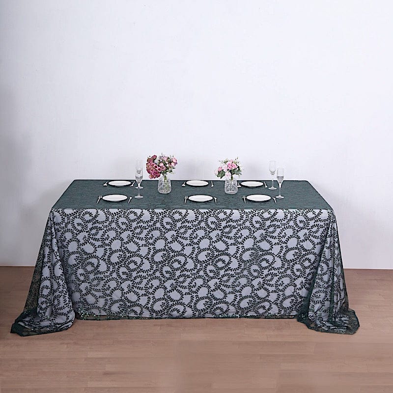 90x156" Sheer Tulle Rectangular Tablecloth with Embroidered Sequins