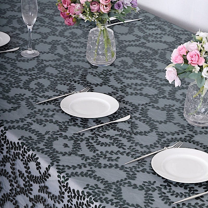 90x156" Sheer Tulle Rectangular Tablecloth with Embroidered Sequins