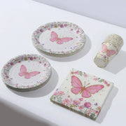 96 Butterfly Print Disposable Tableware Set - White and Pink DSP_PSET_R006_WHT