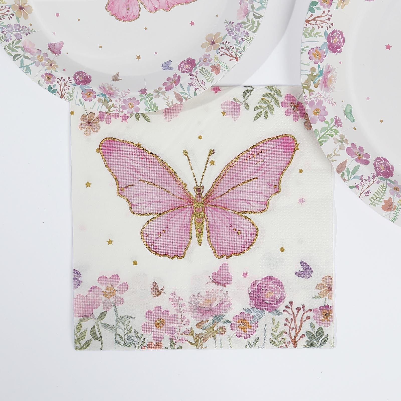 96 Butterfly Print Disposable Tableware Set - White and Pink DSP_PSET_R006_WHT