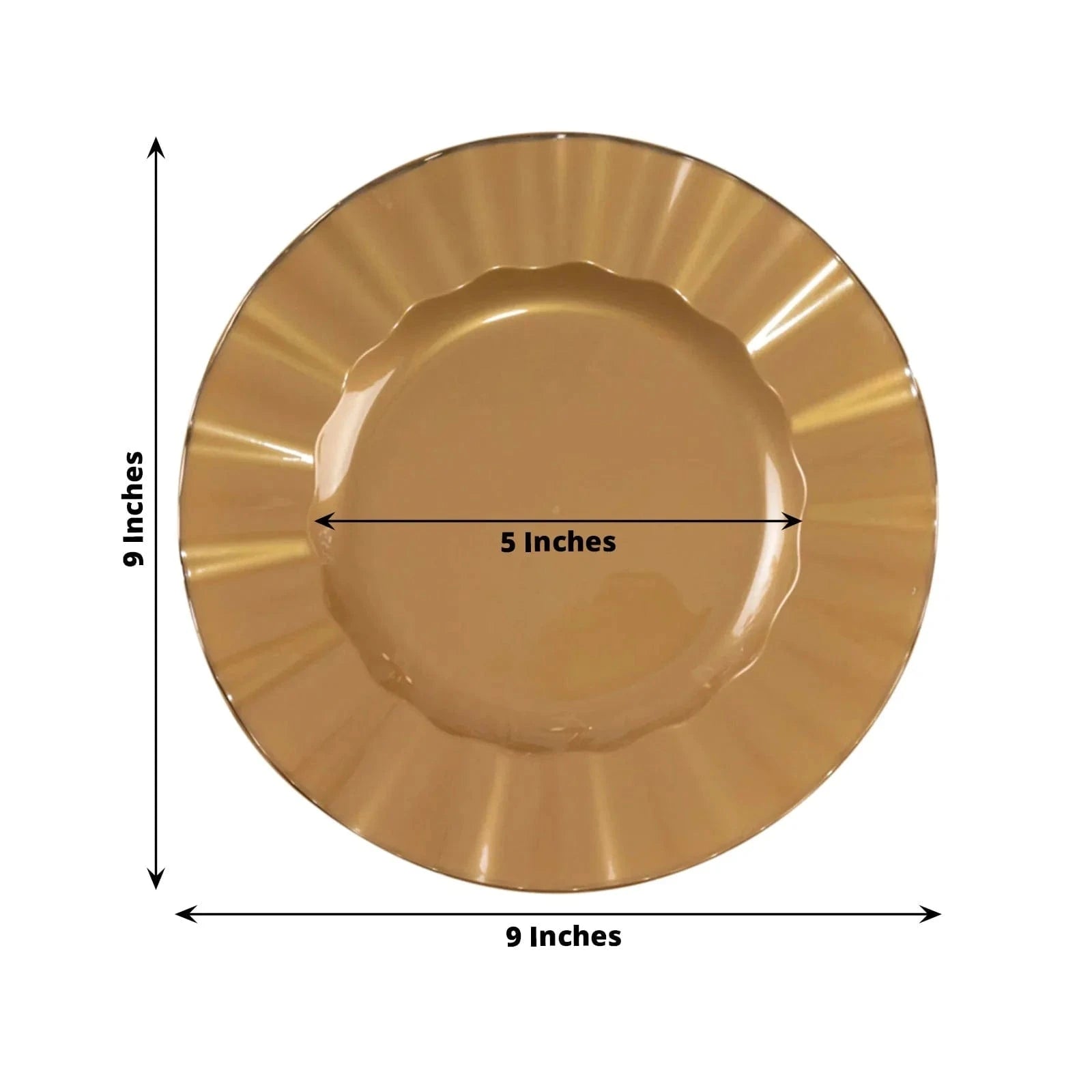10 Round Plastic Salad Dinner Plates with Gold Wavy Rim - Disposable Tableware