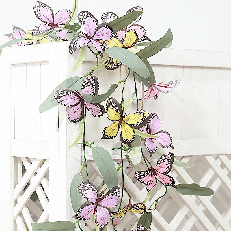 3 pcs Faux Butterfly Flowers 6 ft Garlands with Willow Greenery Leaves - Assorted