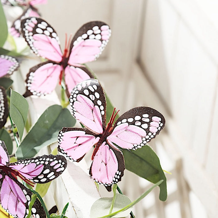 3 pcs Faux Butterfly Flowers 6 ft Garlands with Willow Greenery Leaves - Assorted