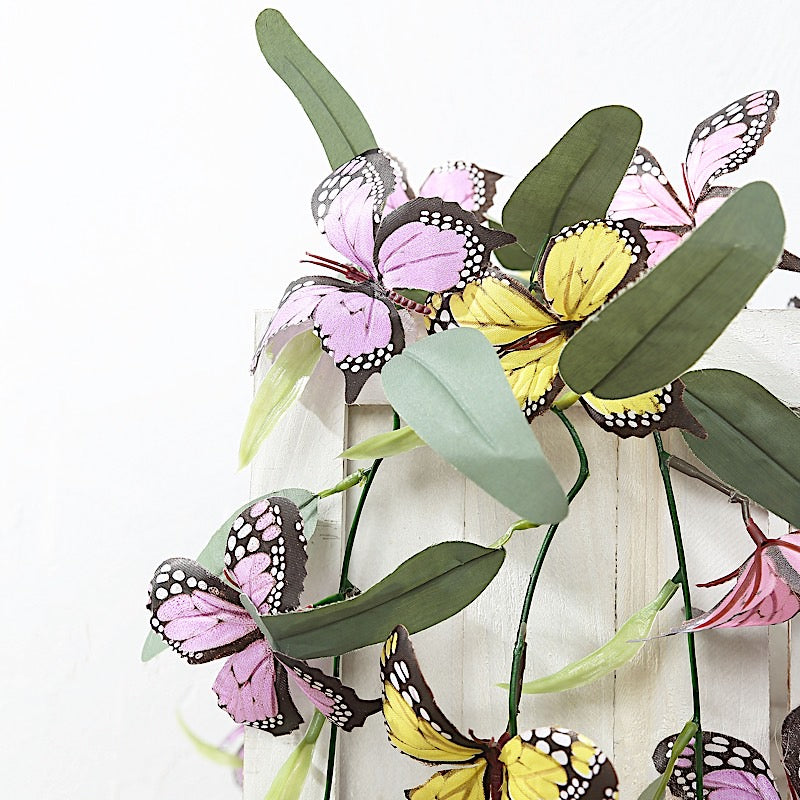 3 pcs Faux Butterfly Flowers 6 ft Garlands with Willow Greenery Leaves - Assorted