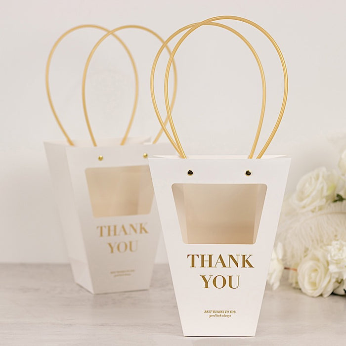 6 Window Paper Flower Gift Bags with Handles - Clear and White