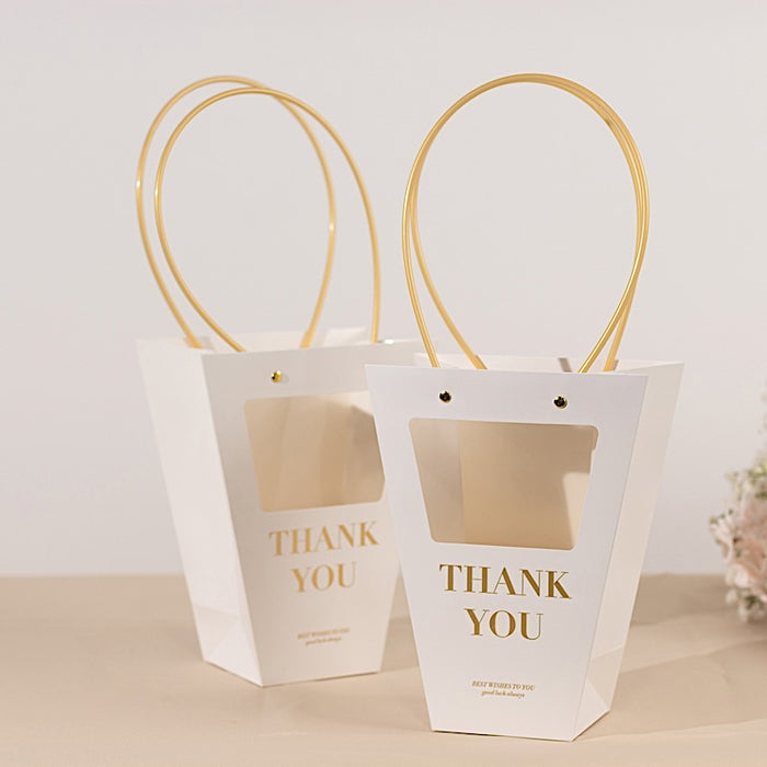 6 Window Paper Flower Gift Bags with Handles - Clear and White