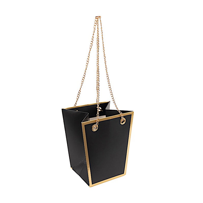 6 Gold Edge Trapezoid 5" Paper Gift Bags with Metal Chain Handles