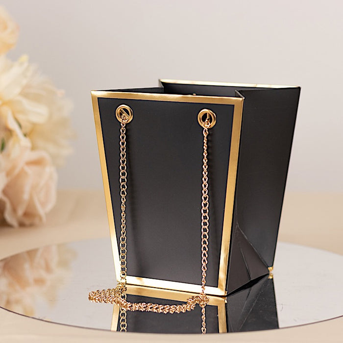 6 Gold Edge Trapezoid 5" Paper Gift Bags with Metal Chain Handles