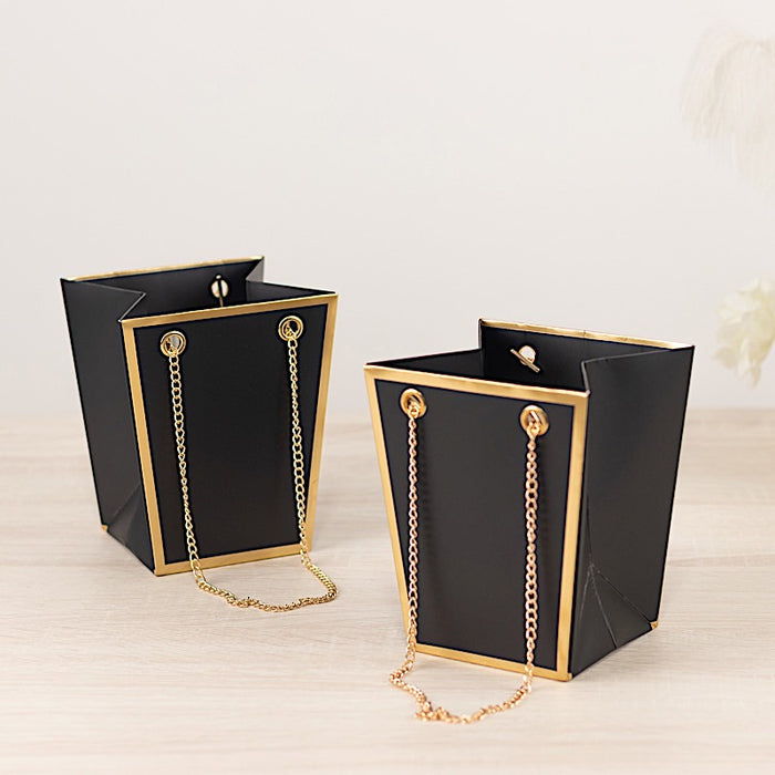 6 Gold Edge Trapezoid 5" Paper Gift Bags with Metal Chain Handles