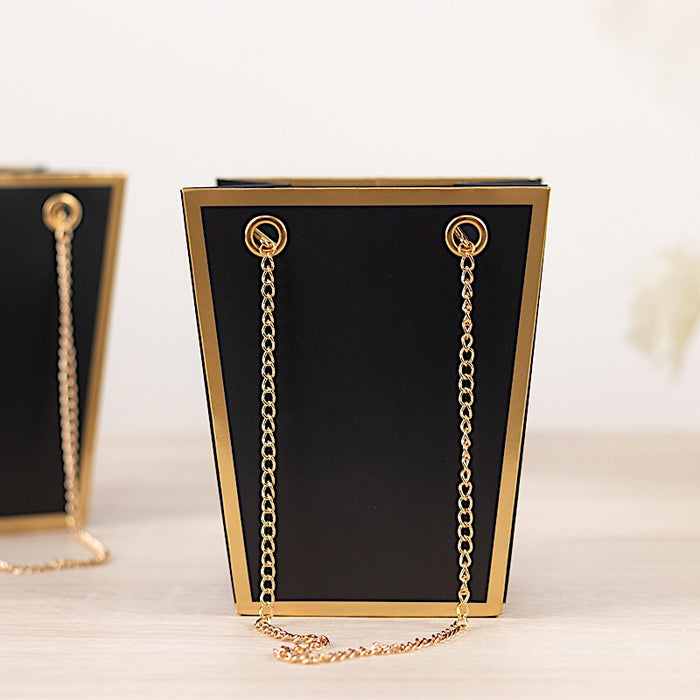 6 Gold Edge Trapezoid 5" Paper Gift Bags with Metal Chain Handles