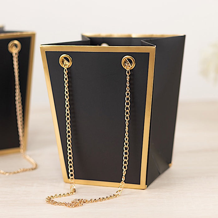 6 Gold Edge Trapezoid 5" Paper Gift Bags with Metal Chain Handles