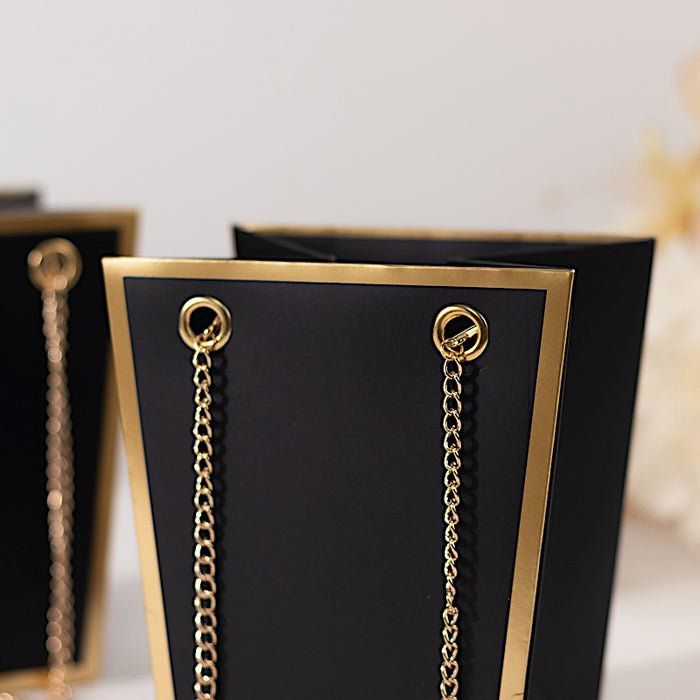 6 Gold Edge Trapezoid 5" Paper Gift Bags with Metal Chain Handles