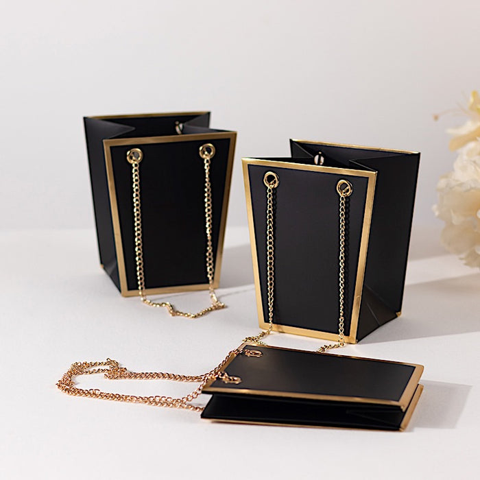 6 Gold Edge Trapezoid 5" Paper Gift Bags with Metal Chain Handles