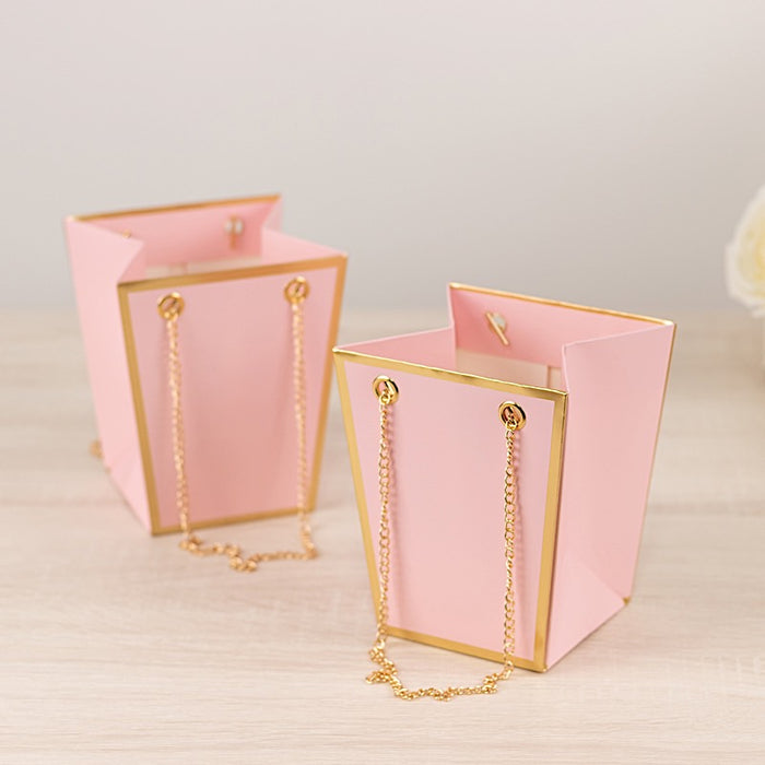 6 Gold Edge Trapezoid 5" Paper Gift Bags with Metal Chain Handles