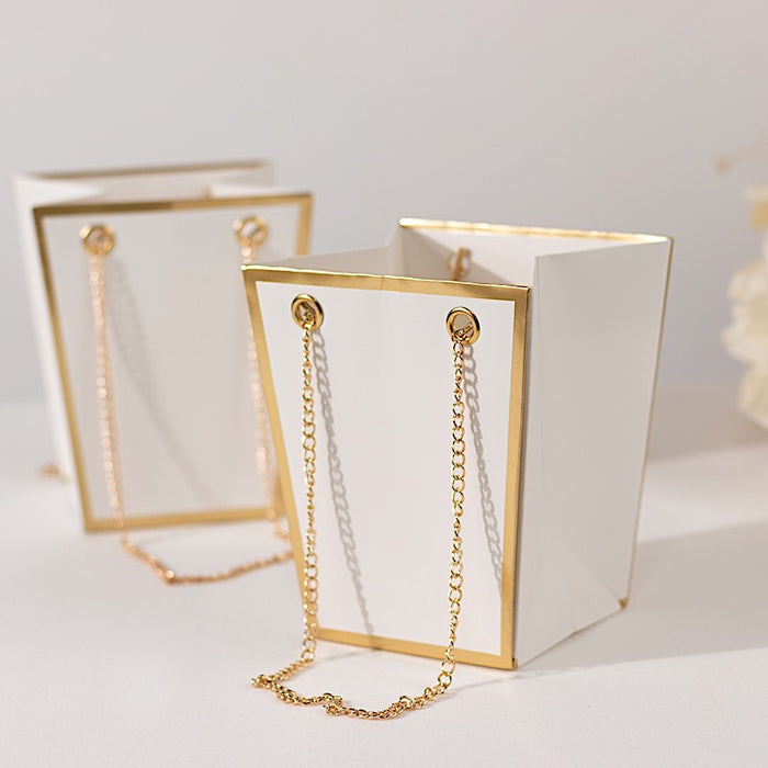 6 Gold Edge Trapezoid 5" Paper Gift Bags with Metal Chain Handles