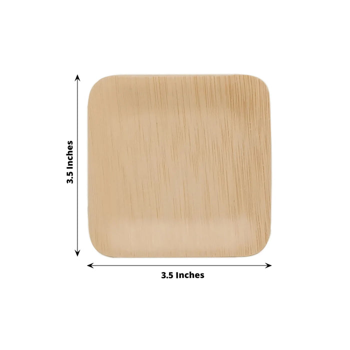 25 pcs 3.5" Natural Sustainable Bamboo Mini Square Plates - Disposable Tableware