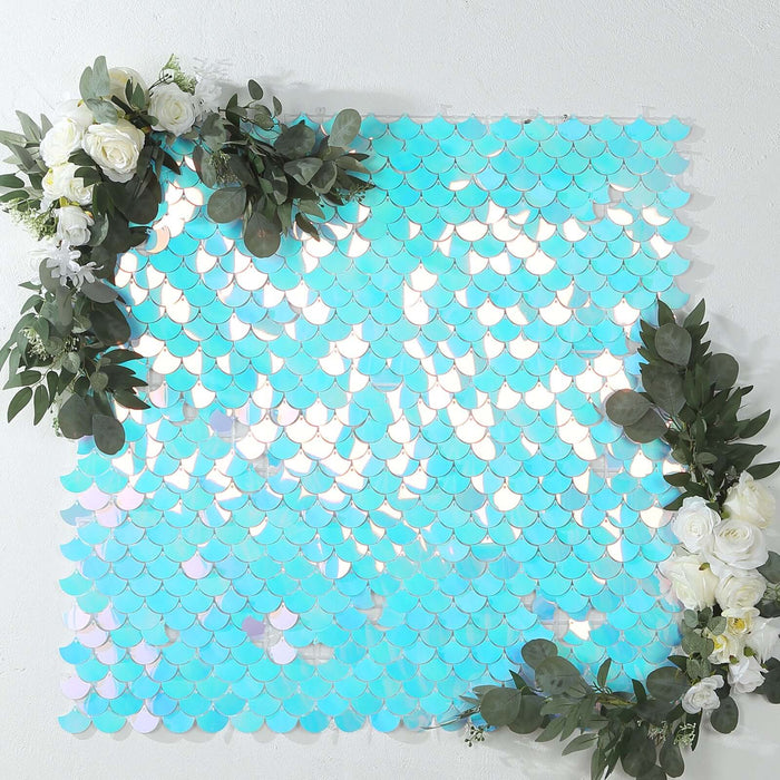 24 Mermaid Scales Sequin Shimmer Wall Photo Backdrop Panels - Iridescent Blue