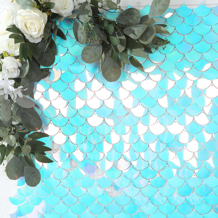 24 Mermaid Scales Sequin Shimmer Wall Photo Backdrop Panels - Iridescent Blue