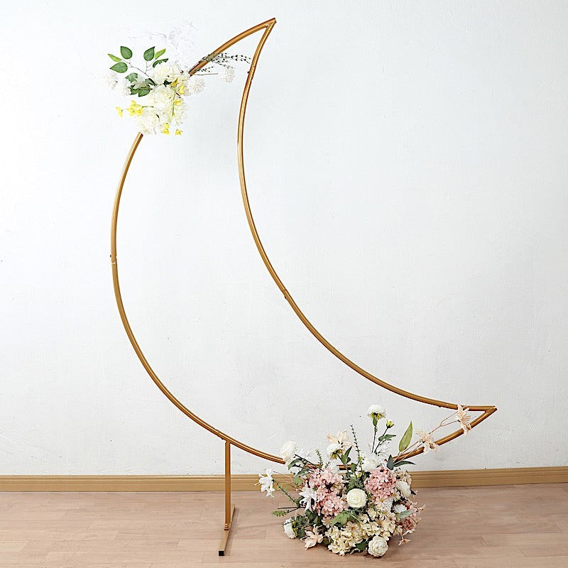 6.5 ft Metal Crescent Moon Wedding Arch Backdrop Stand - Gold