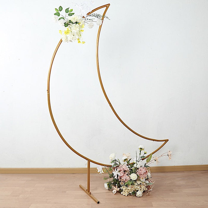 6.5 ft Metal Crescent Moon Wedding Arch Backdrop Stand - Gold