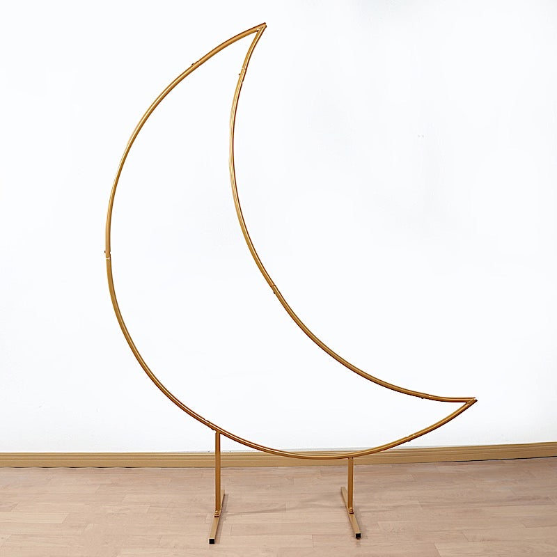 6.5 ft Metal Crescent Moon Wedding Arch Backdrop Stand - Gold