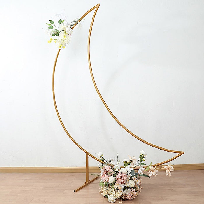 6.5 ft Metal Crescent Moon Wedding Arch Backdrop Stand - Gold