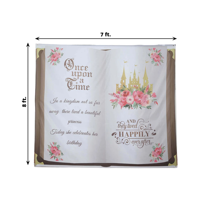 8 ft x 7 ft Fairy Tale Book Vinyl Photography Backdrop - White and Gold