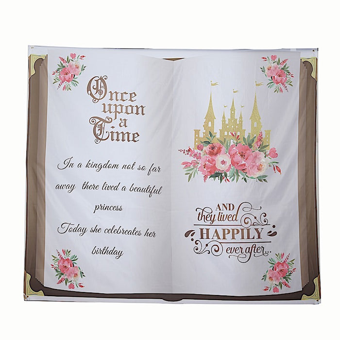 8 ft x 7 ft Fairy Tale Book Vinyl Photography Backdrop - White and Gold