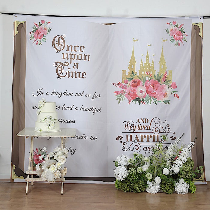 8 ft x 7 ft Fairy Tale Book Vinyl Photography Backdrop - White and Gold