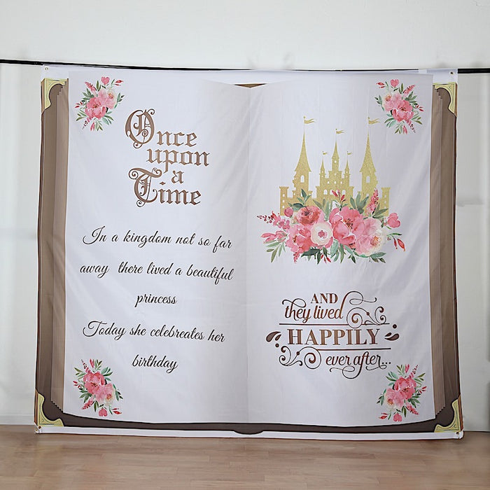 8 ft x 7 ft Fairy Tale Book Vinyl Photography Backdrop - White and Gold