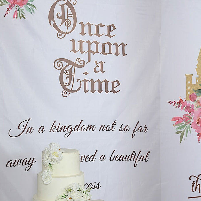 8 ft x 7 ft Fairy Tale Book Vinyl Photography Backdrop - White and Gold