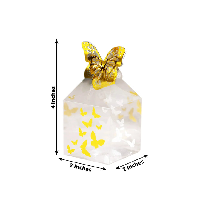 25 Plastic Square Candy Gift Boxes with Gold Butterfly Top - Clear