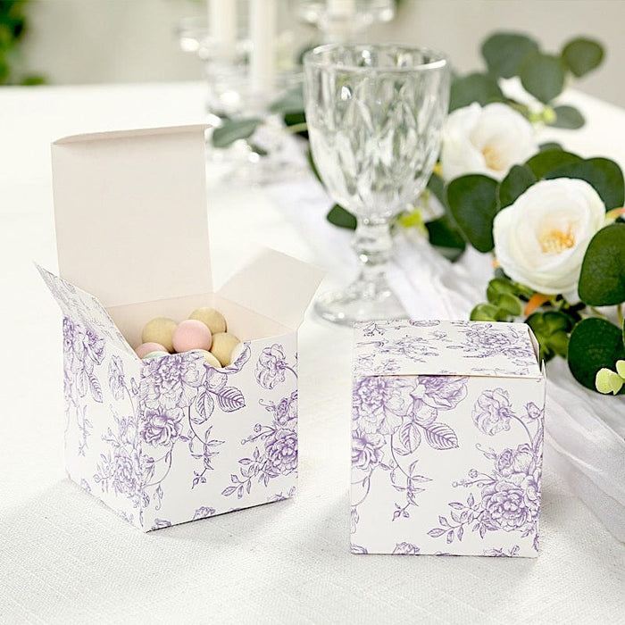 25 Square 3" x 3" Favor Boxes Floral Printed Gift Holders - White