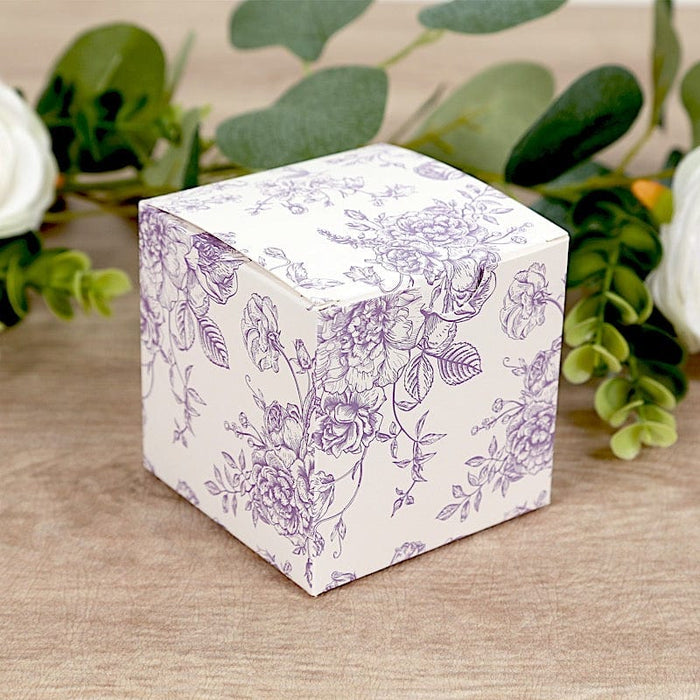 25 Square 3" x 3" Favor Boxes Floral Printed Gift Holders - White