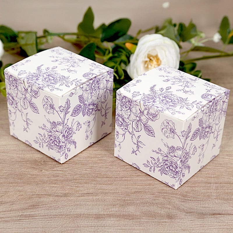 25 Square 3" x 3" Favor Boxes Floral Printed Gift Holders - White