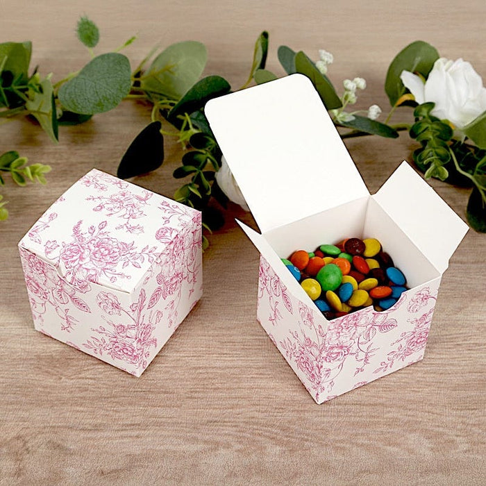 25 Square 3" x 3" Favor Boxes Floral Printed Gift Holders - White
