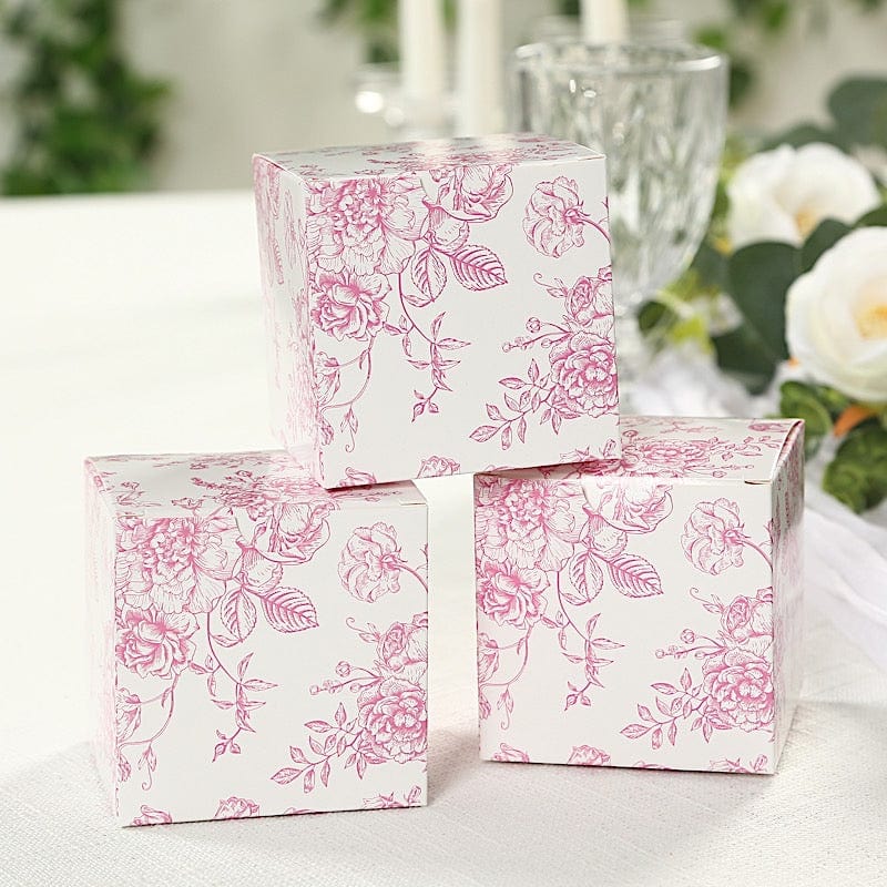 25 Square 3" x 3" Favor Boxes Floral Printed Gift Holders - White