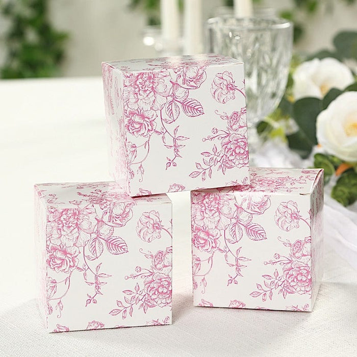 25 Square 3" x 3" Favor Boxes Floral Printed Gift Holders - White