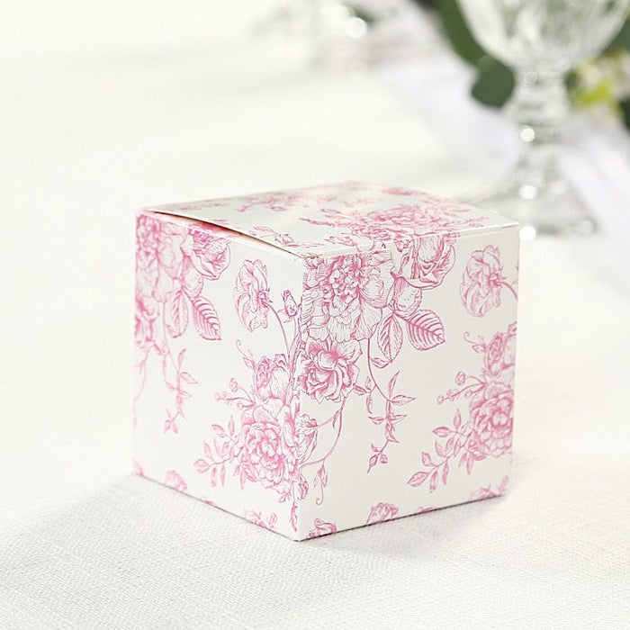 25 Square 3" x 3" Favor Boxes Floral Printed Gift Holders - White